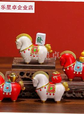 新款马上发财国j潮马礼品套装马年吉祥物生肖桌面装饰创意礼物摆.