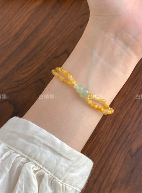 「秋光晚」天然金虎眼和田玉手串新中式复古精致双圈叠戴葫芦手链