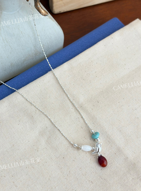 小众设计飞鸟吊坠项链 韩系ins冷淡风简约高级感红蓝撞色锁骨链女