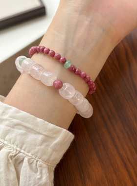 温温柔柔~粉晶红纹石手串