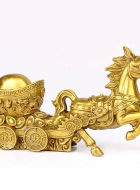 铜日进斗金马拉车摆件铜马拉元宝摆件铜马拉车摆件铜马