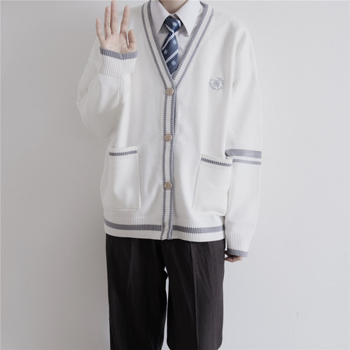 【颜沐溪】北野学院 日系原创JK/DK制服针织拼色开衫毛衣外套男生 - 图0