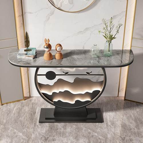 热卖新中式靠墙现代简约玄关桌家用入户过道岩板端景台发光条案 - 图2