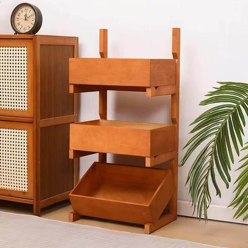 现货木质水果蔬菜收纳筐落地式三层果蔬整理架可调节阅读书置物架,淘宝优惠券,粉丝福利购,淘宝优惠卷