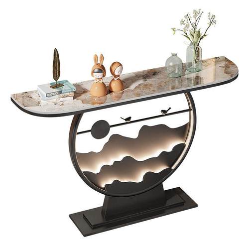 热卖新中式靠墙现代简约玄关桌家用入户过道岩板端景台发光条案 - 图3