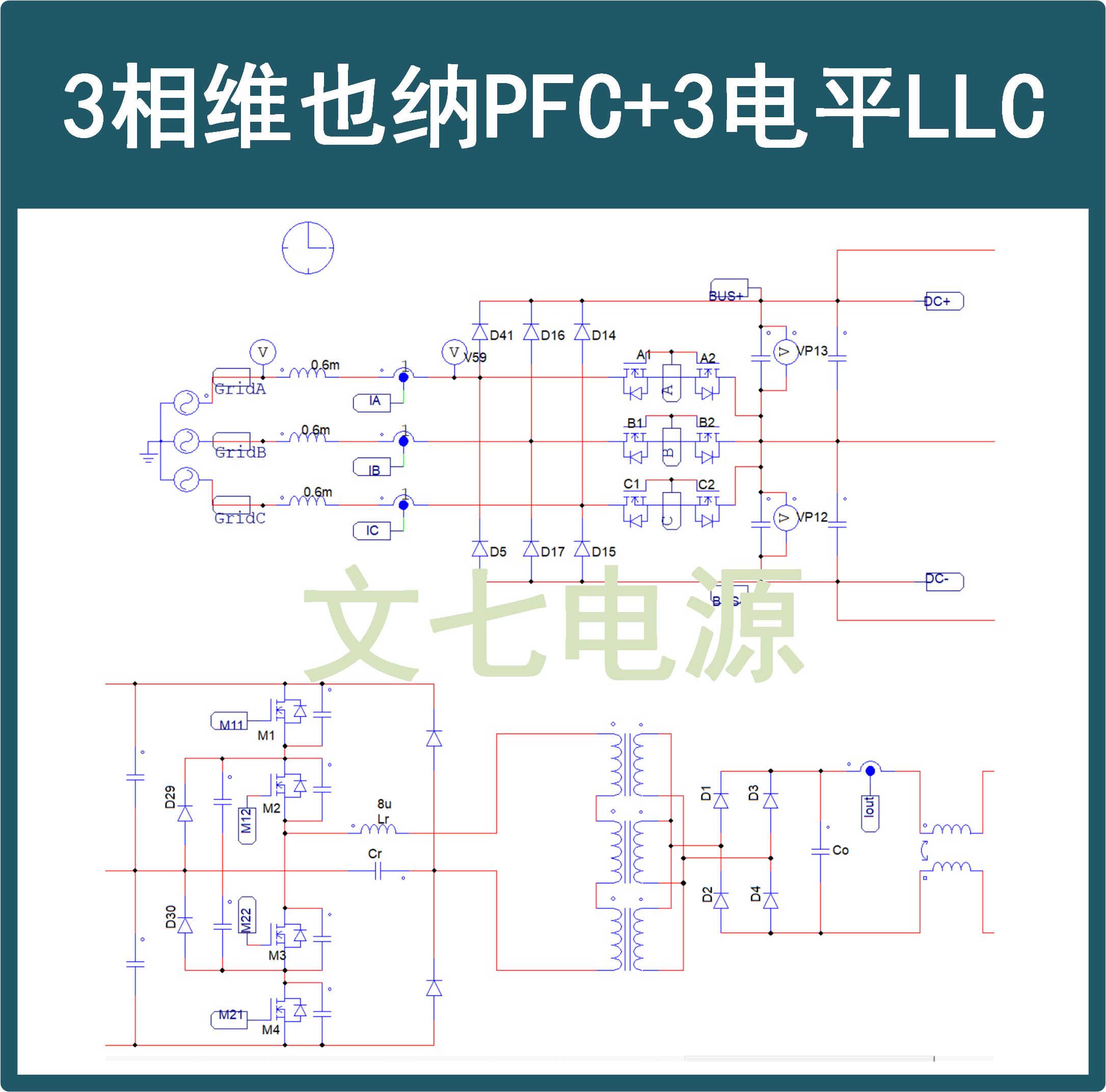 15kW充电模块三相维也纳PFC三电平LLC谐振变换器PSIM设计仿真模型-图0