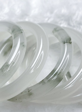 蓝星珠宝店-稀有级-天然白玉细圆条手镯青白圆条玉镯子小细条手镯