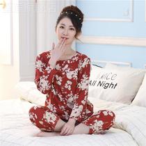 Silk Sleeping Suit Woman Big Code Moms Dress Spring Autumn Middle Long Sleeves Upscale Middle-aged two sets of artificial cotton Home Gun clothes