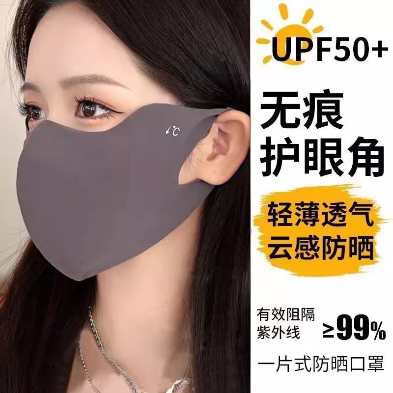 护眼角冰丝高颜值黑色防晒口罩女3d立体全脸防紫外线夏季防嗮A - 图1