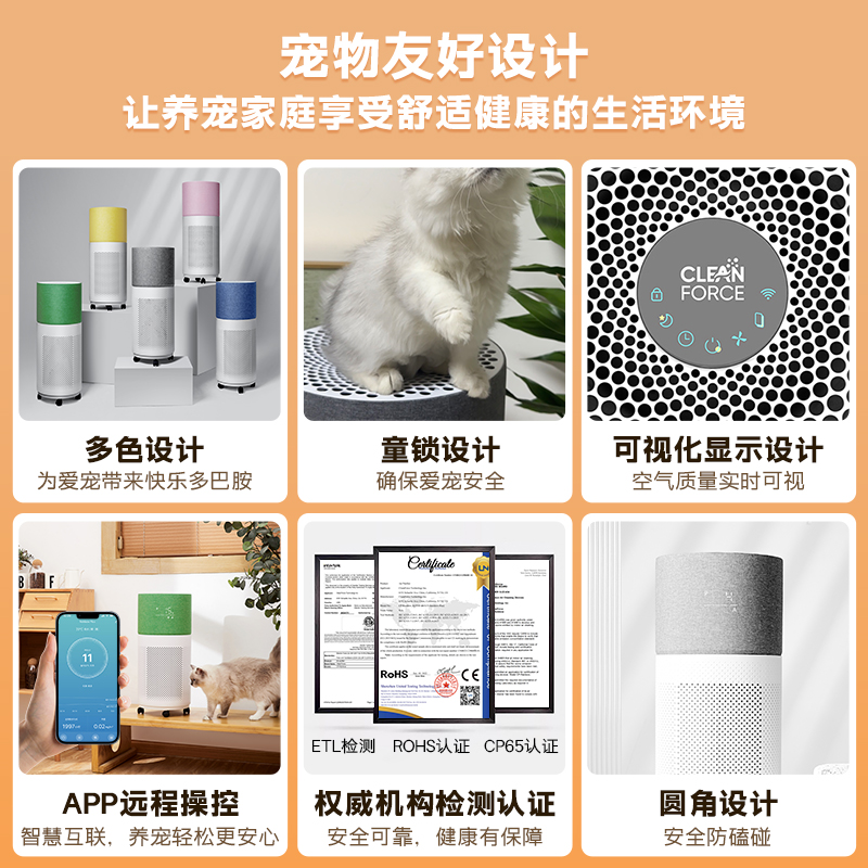 CleanForce科林弗斯猫狗用宠物空气净化器吸浮毛除猫狗皮屑过敏原 - 图3