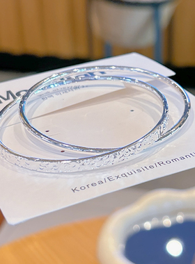 香港正生纯银9999足银碎冰冰双环三生三纯银手镯实心女时尚镯礼物