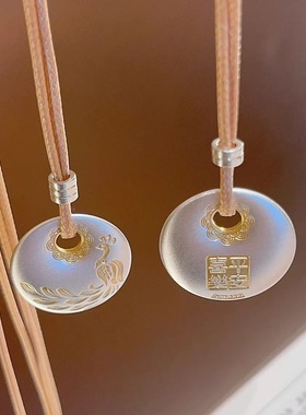 香港正生纯银999足银描金凤凰平安扣平安喜乐吊坠项链百搭毛衣链