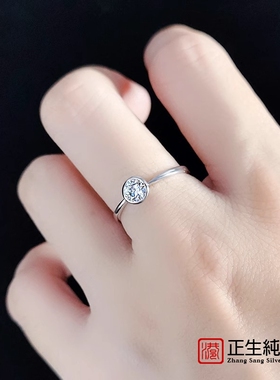 香港正生纯银925戒指女ins