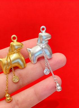 香港正生纯银999足银生肖马吊坠项链十二生肖本命年马上有钱礼物
