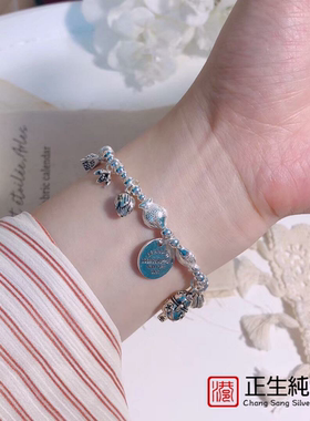 香港正生s925纯银森系双鱼招财猫银手链女百搭小清新学生闺蜜礼物