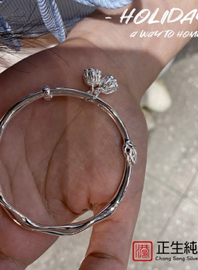 香港正生正品莫比乌斯莲蓬纯银手镯女s999实心复古民族风足银手环