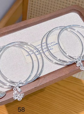 香港正生纯银足银手镯9999三环叶子镯子时尚闭口光圈银饰