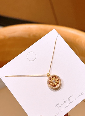 香港正生纯银S925八宝罗盘项链新中式吊坠生日礼物送女友锁骨链