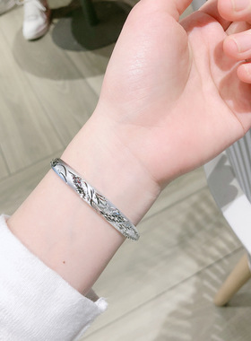 香港正生纯银足银999手雕花银手镯推拉凤凰银镯纯银