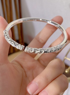 香港正生纯银9999足银手镯男紧箍咒银手镯女纯银个性民族风金箍棒