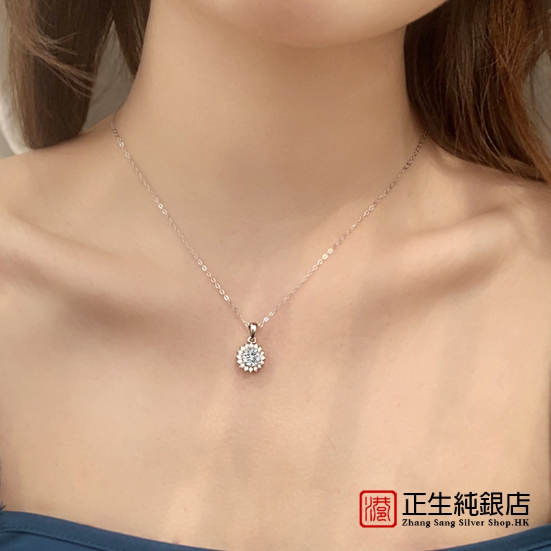 香港正生纯银莫桑925纯银太阳花项链ins女士欧美花朵吊坠跨境锁骨 - 图2