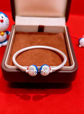 香港正生纯银9999足银蓝胖子卡通儿童手镯男女中童通用款生日礼物