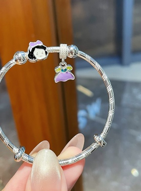 香港正生纯银9999中大童足银手镯白雪公主可爱六一生日礼物用手镯