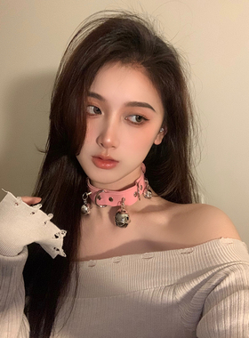 BXA皮质颈链黑色铃铛项链项圈