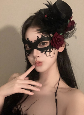 伯爵夫人黑色蕾丝项链脖子万圣节穿搭颈链女项圈流苏吊坠玫瑰颈带