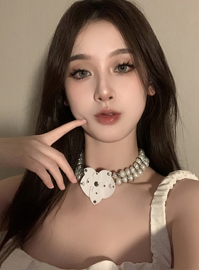 BXA轻灵白蝶~珍珠项链花朵吊坠2024新款锁骨链纯欲气质颈链