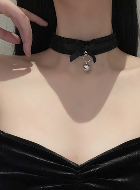 BXA柔娇魅惑~纯欲红色蝴蝶结choker项圈禁欲系辣妹牵引绳颈圈配饰