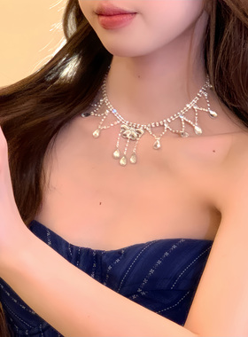 晚宴公主~银色水滴锆石项链轻奢高级感宴会晚礼服颈链配饰锁骨链