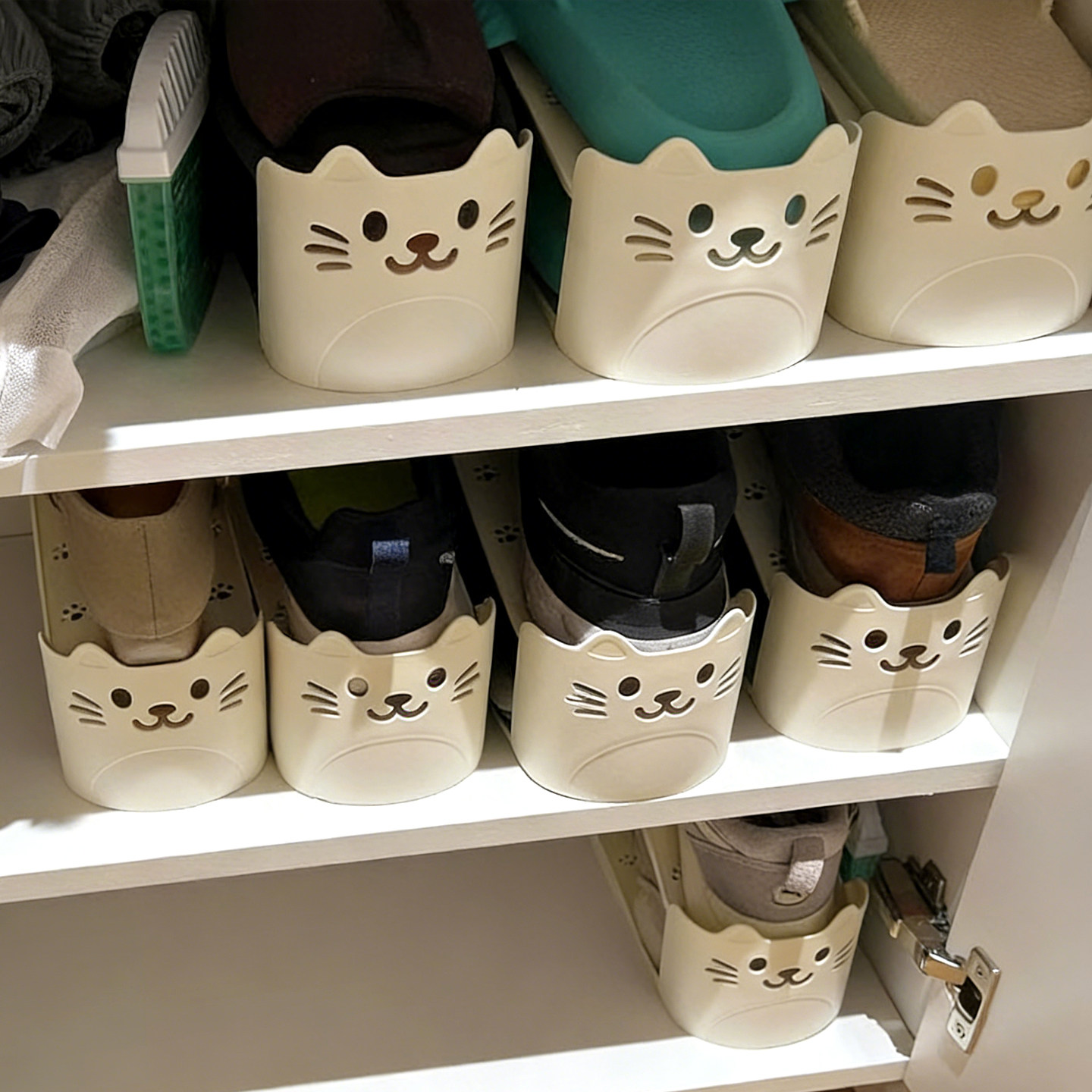 可爱镂空猫咪鞋子收纳神器家用双层可调节鞋架鞋柜分层整理省空间,淘宝优惠券,粉丝福利购,淘宝优惠卷