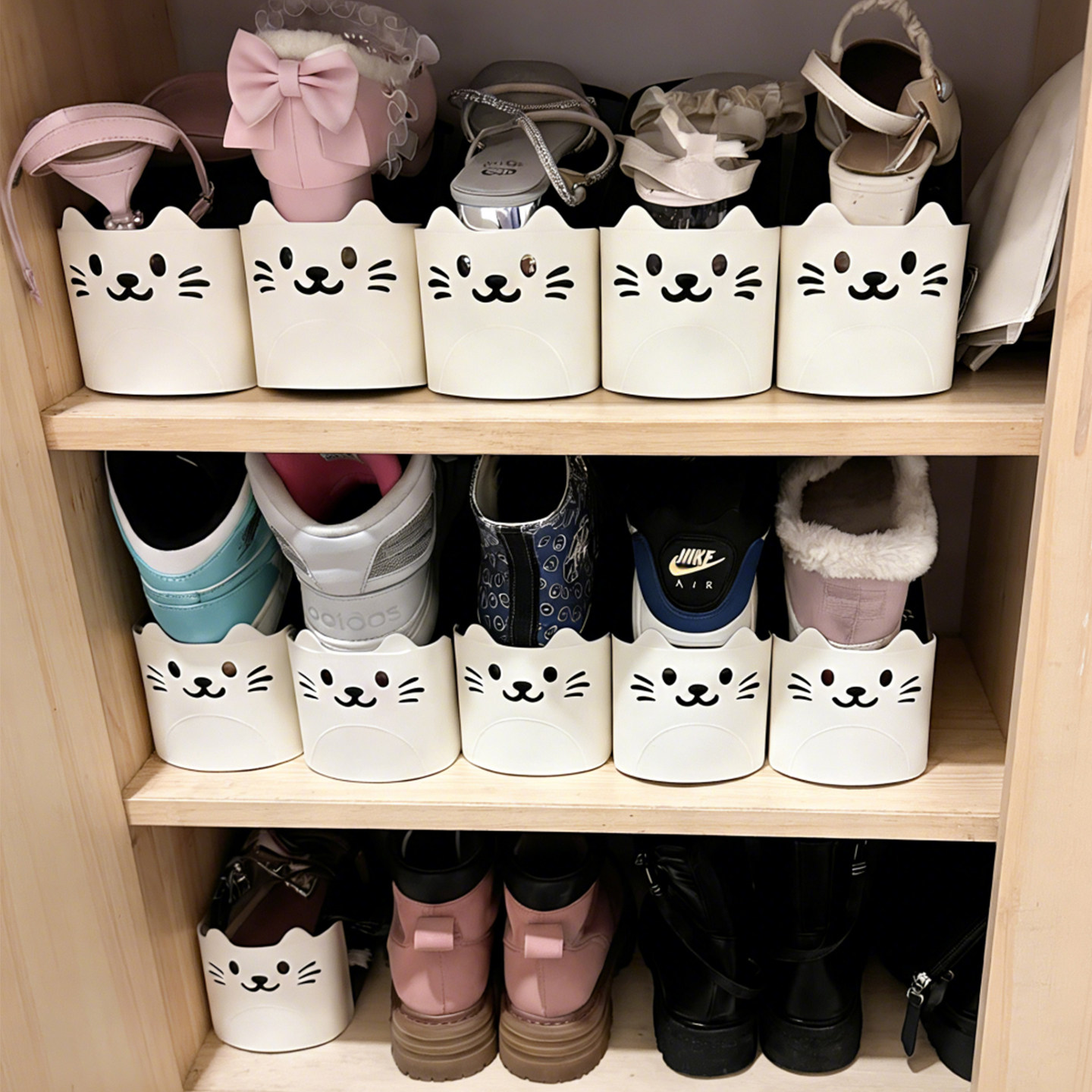 可爱镂空猫咪鞋子收纳神器家用双层可调节鞋架鞋柜分层整理省空间,淘宝优惠券,粉丝福利购,淘宝优惠卷