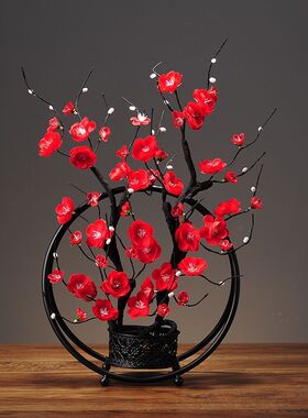 仿真花腊梅花单支假花干花现代简约中式家居客厅玄关插花铁艺摆件