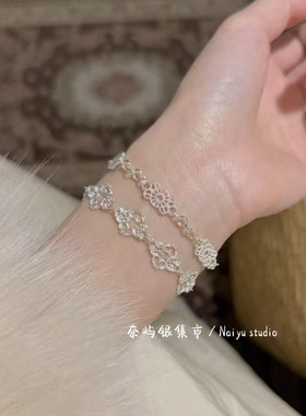 足银999如意浮云手链女手工花丝