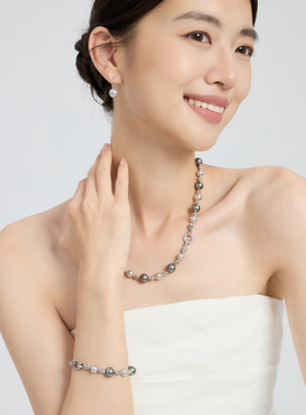 欧比雅比OUBIYABI无瑕串珠毛衣链锆石灰珠可拆卸项链手链组合首饰