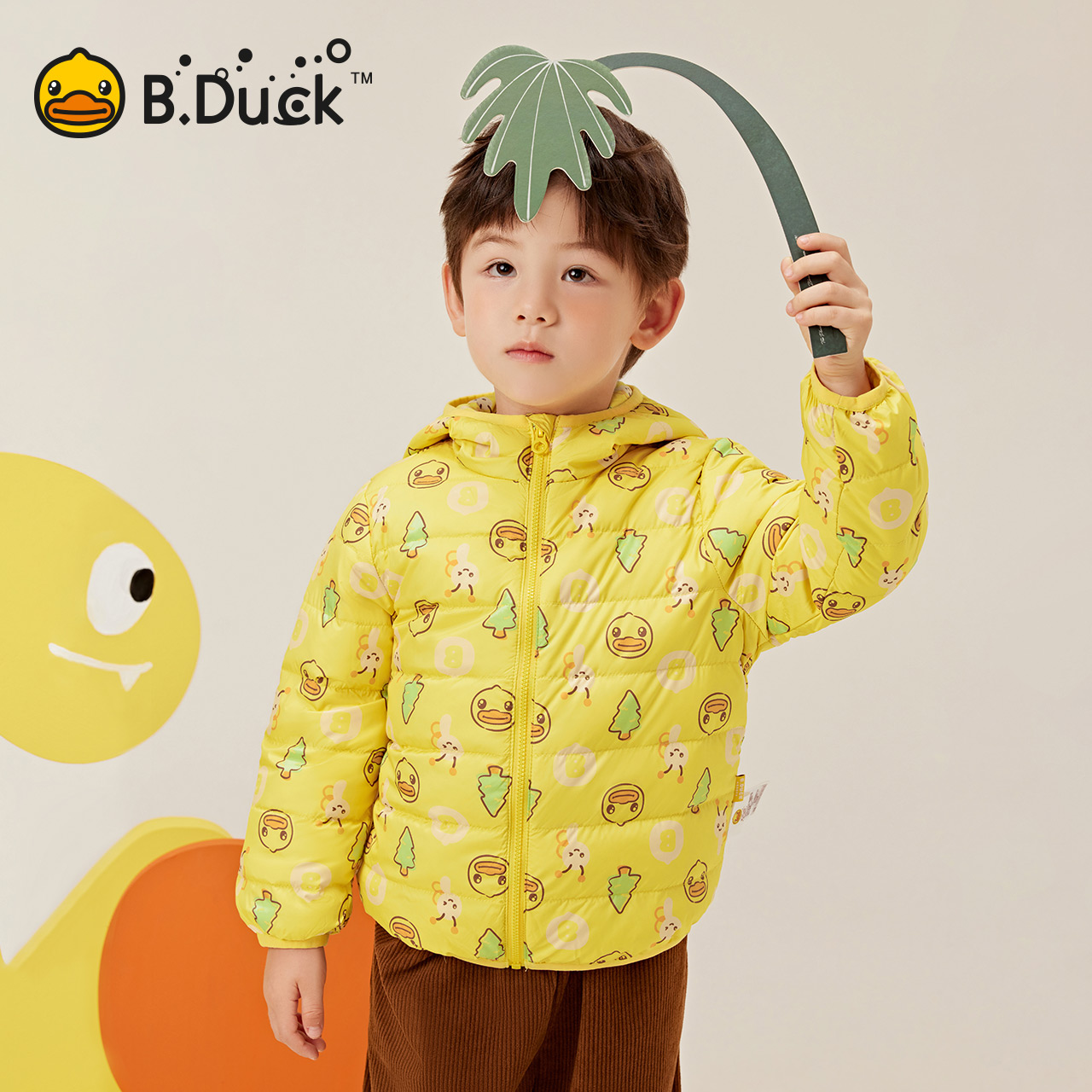 bduck小黄鸭童装儿童羽绒服轻薄宝宝春秋款男童连帽外套2025新款 - 图0