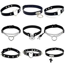 2023 Punk PU Leather Lock Key Heart Round Spike Rivet Collar