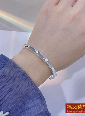 原创设计女银饰正生光面竹报手镯