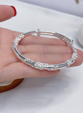 福凤茗牡丹花纯银手镯9999纪念日