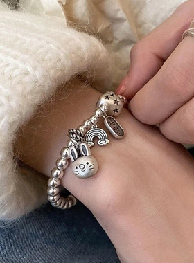 福凤茗s925纯银手链小兔子手串