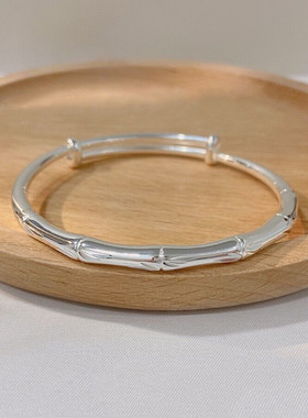 福凤茗9999竹节纯银手镯女友礼物