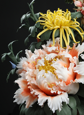 陶瓷牡丹花高档摆件可刻字祝福语