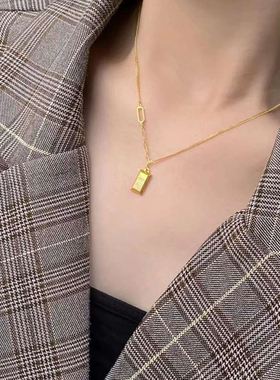 不掉色钛钢小金条项链女2024年新款设计感高级锁骨链气质小众颈链