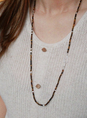 虎眼石串珠女复古项链