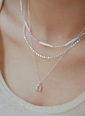 T.W原创手欧美风串珠925碎银细闪天然巴洛克牙签形珍珠叠戴项链