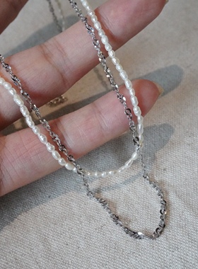 意大利工艺春夏全新原创天然巴洛克珍珠细闪仙女气质纯银双层项链