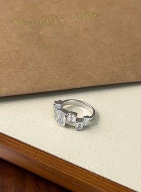 韩国maman通体925纯镶钻不掉色个性复古叠戴方形镶钻冰川叠戴戒指