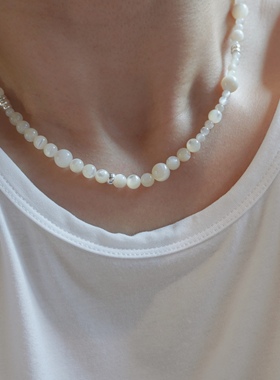 复古气质流光白蝶贝串珠项链